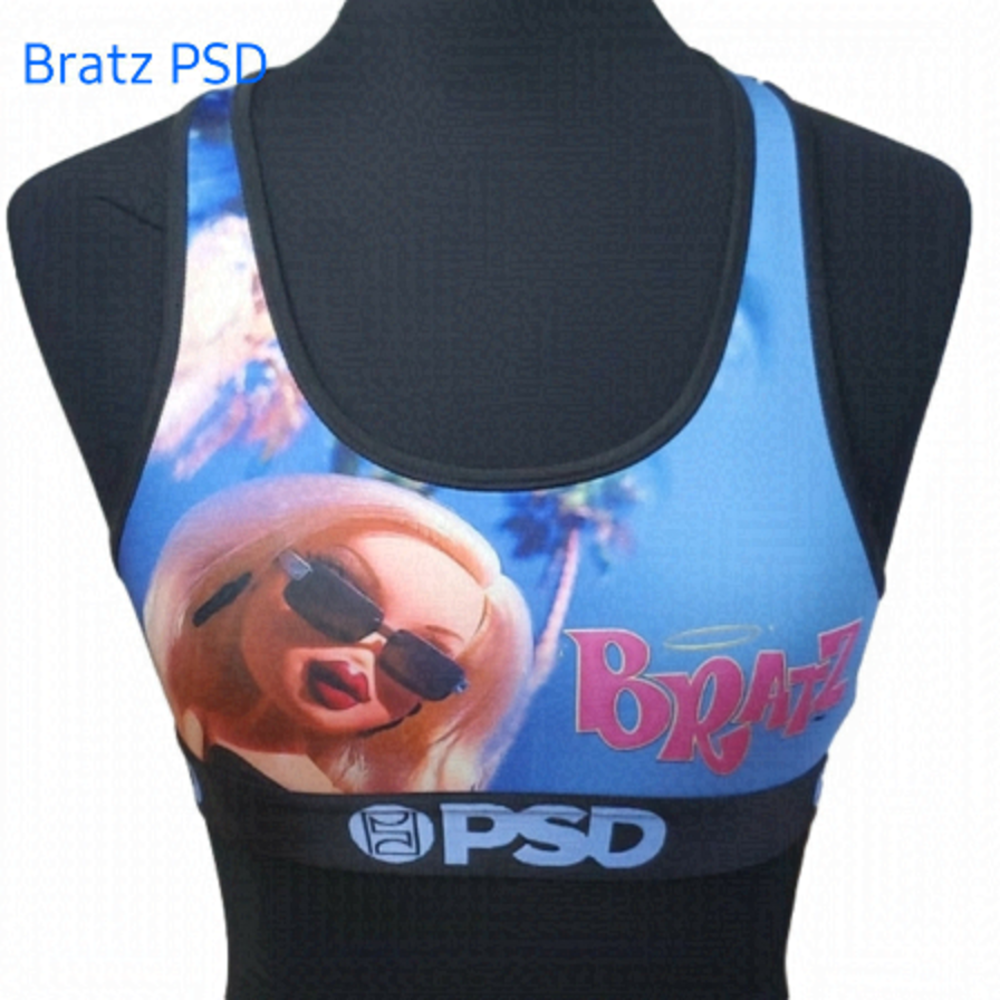 Bratz PSD Blue Pink Bralette Racerback Light Support Sports Bra Size Medium